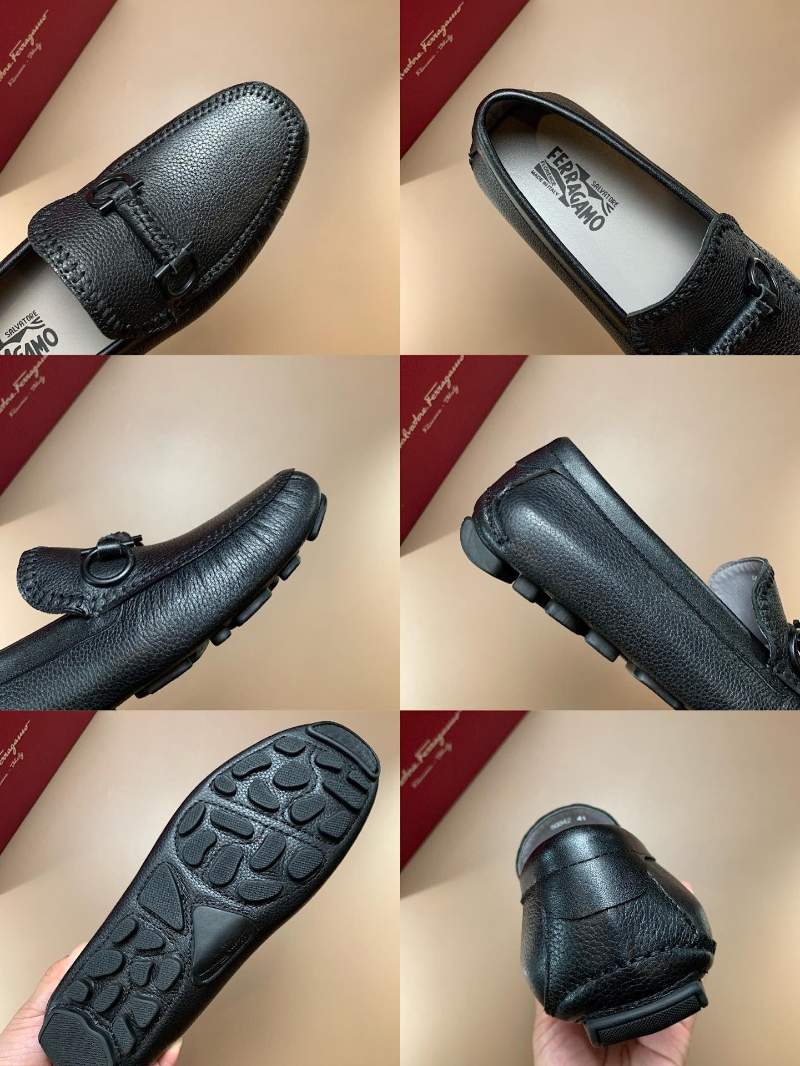 Giày Salvatore Ferragamo siêu cấp nam da mềm tag logo Đen GNSF01