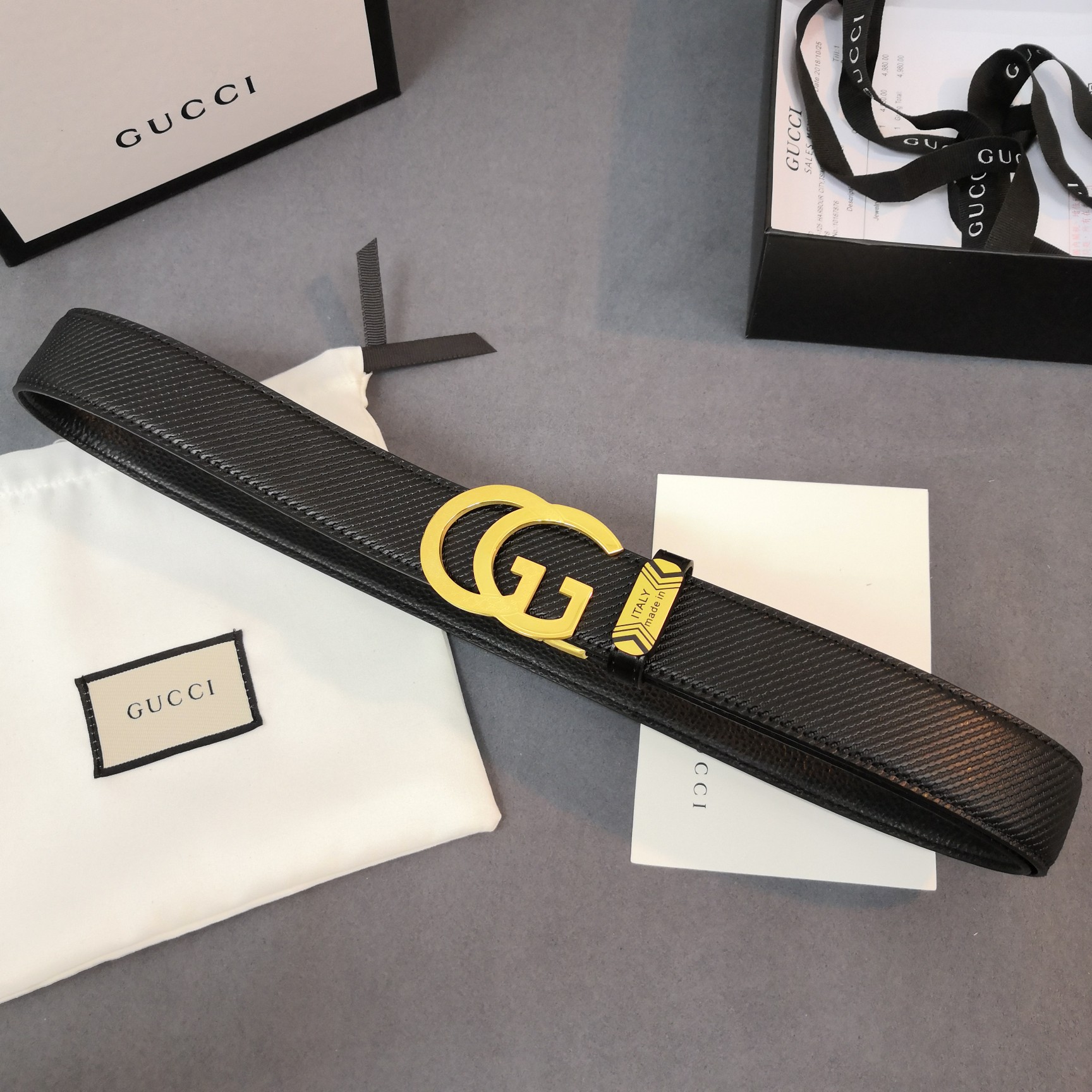 Thắt lưng nam Gucci siêu cấp khóa chữ G kép màu vàng TLGC01