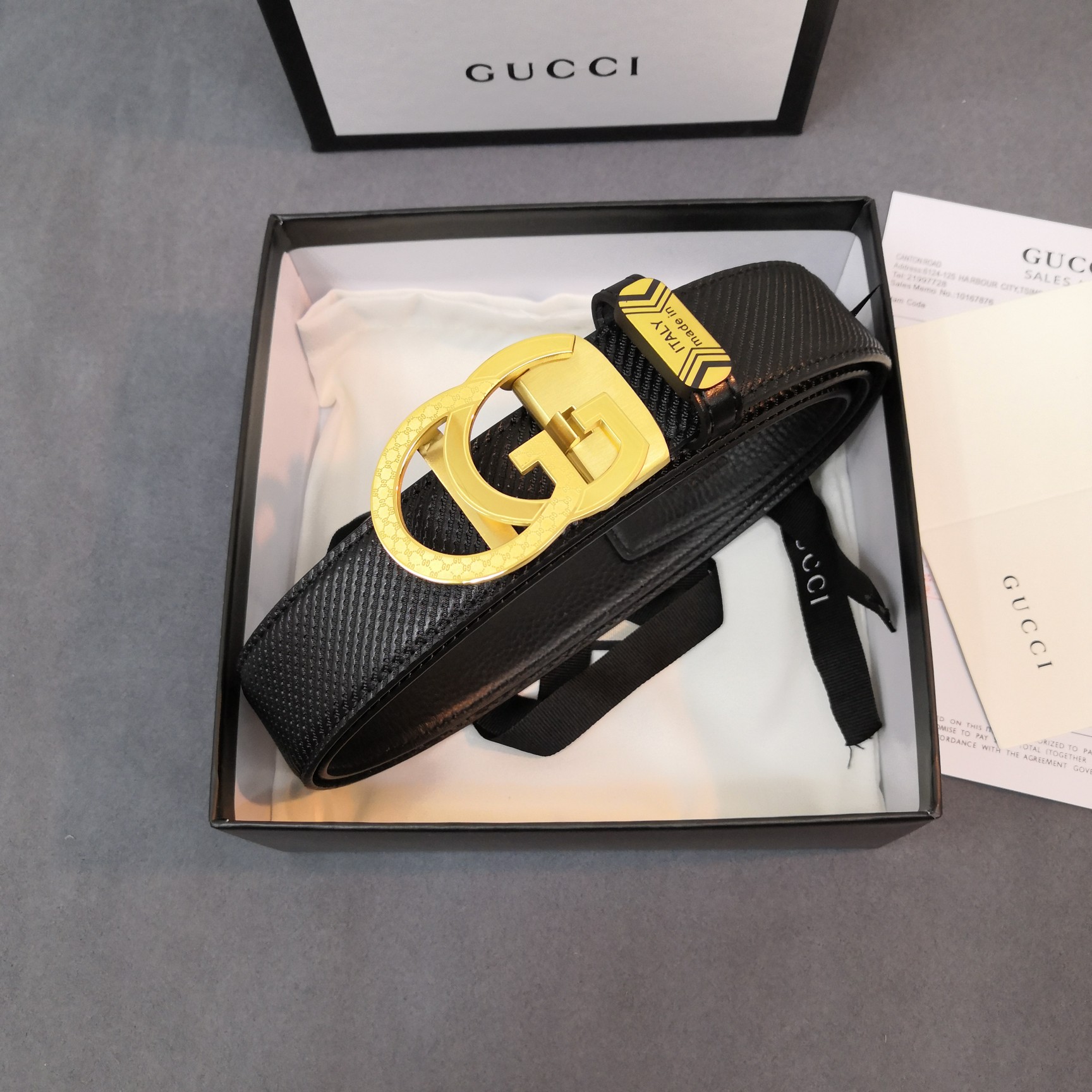 Thắt lưng nam Gucci siêu cấp khóa chữ G kép màu vàng TLGC01