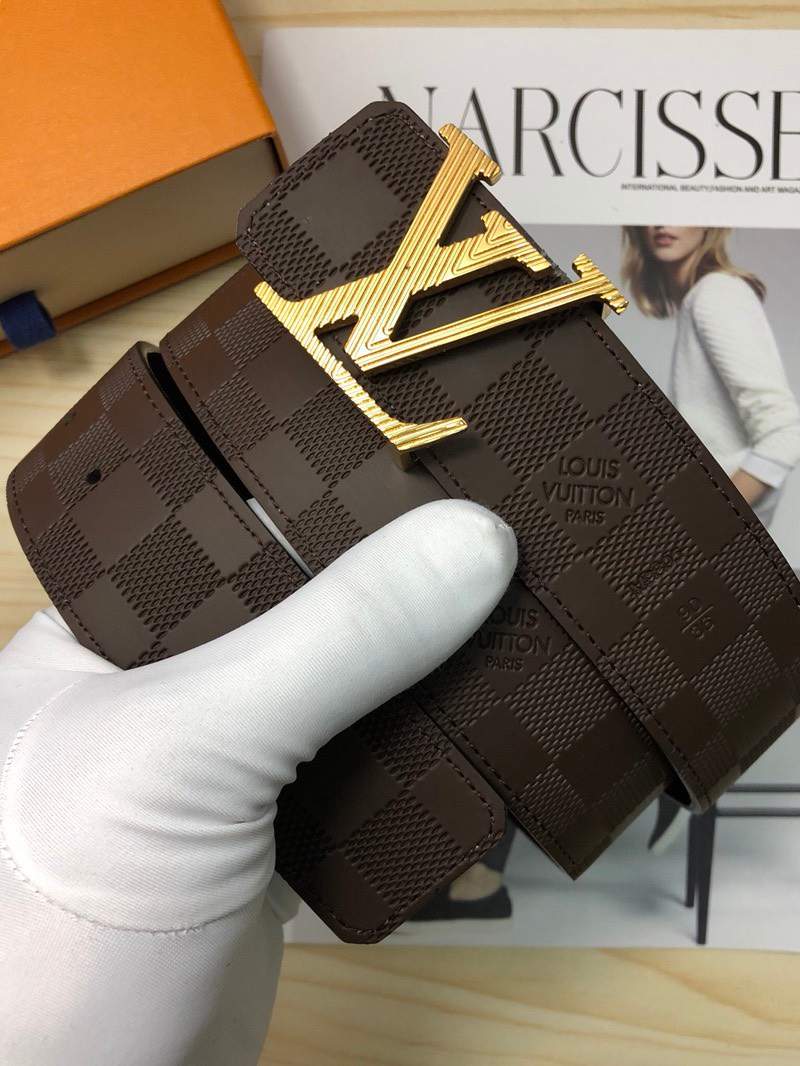 Thắt lưng nam Louis Vuitton siêu cấp da họa tiết caro mặt khóa chữ TLLV14