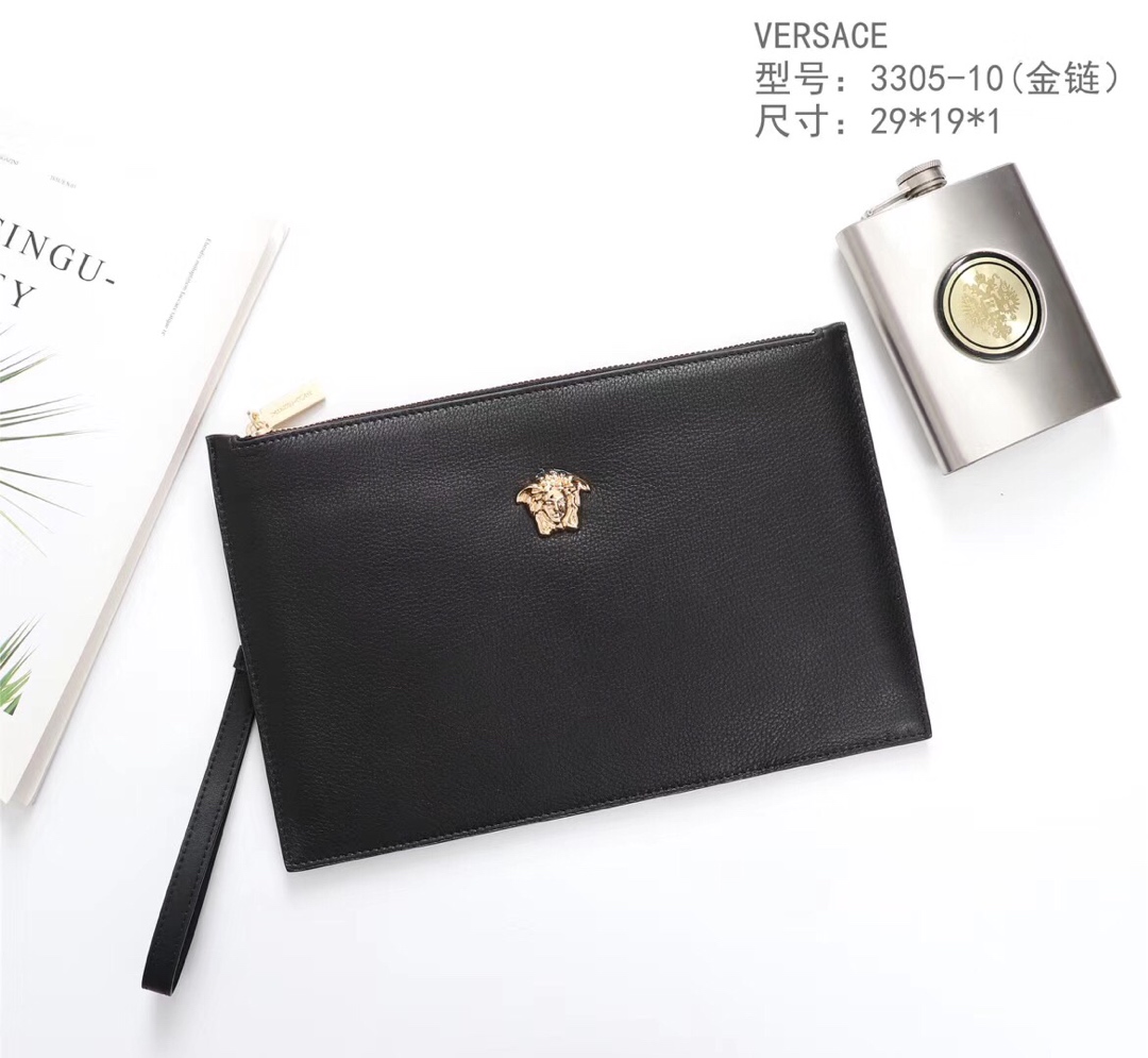 Ví Versace siêu cấp nam cầm tay da sần logo vàng VNV15