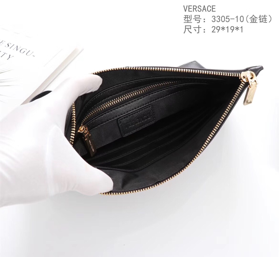 Ví Versace siêu cấp nam cầm tay da sần logo vàng VNV15