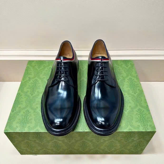 Giày nam Gucci đế cao da bóng viền trắng đỏ GNGC12