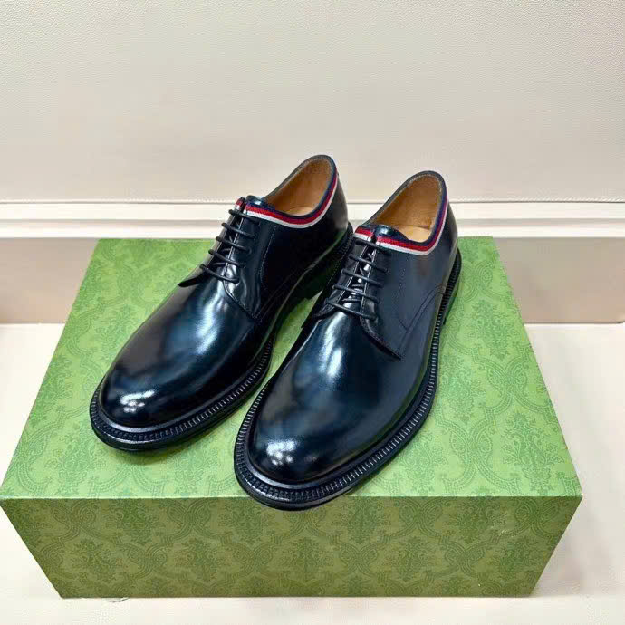 Giày nam Gucci đế cao da bóng viền trắng đỏ GNGC12