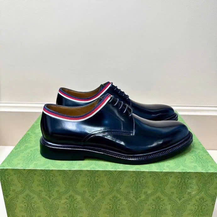 Giày nam Gucci đế cao da bóng viền trắng đỏ GNGC12