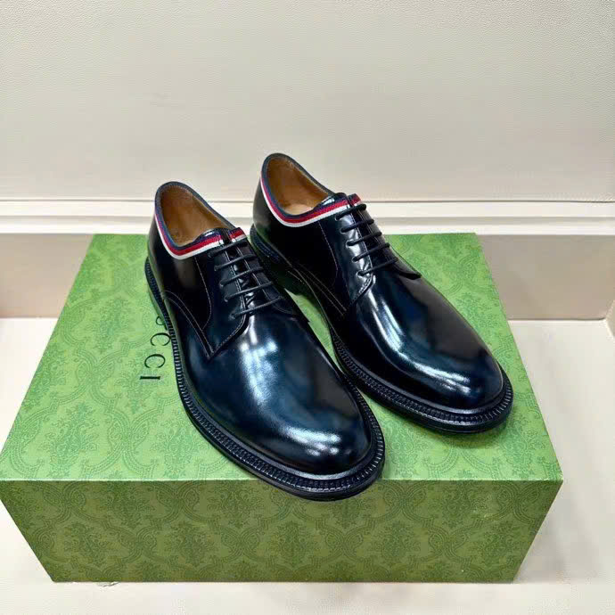 Giày nam Gucci đế cao da bóng viền trắng đỏ GNGC12