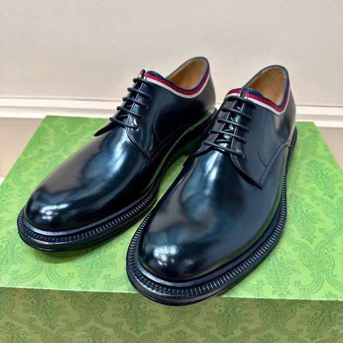 Giày nam Gucci đế cao da bóng viền trắng đỏ GNGC12