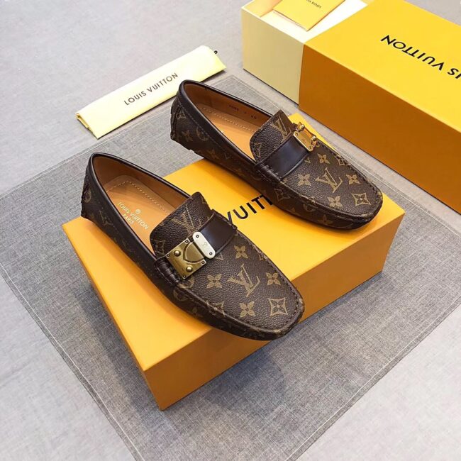 Giày lười nam Louis Vuitton siêu cấp họa tiết khóa màu nâu GLLV23