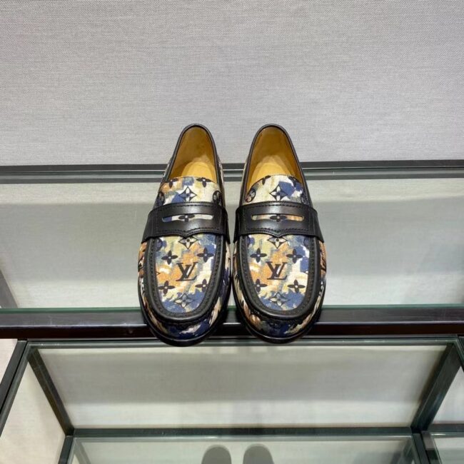 Giày lười Louis Vuitton like au đế cao họa tiết hoa vàng GLLV14