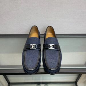 Giày lười Louis Vuitton like au đế cao họa tiết logo màu jeans xanh GLLV01