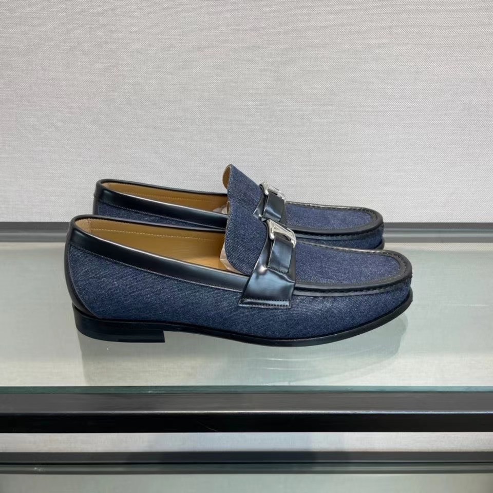 Giày lười Louis Vuitton like au đế cao họa tiết logo màu jeans xanh GLLV01
