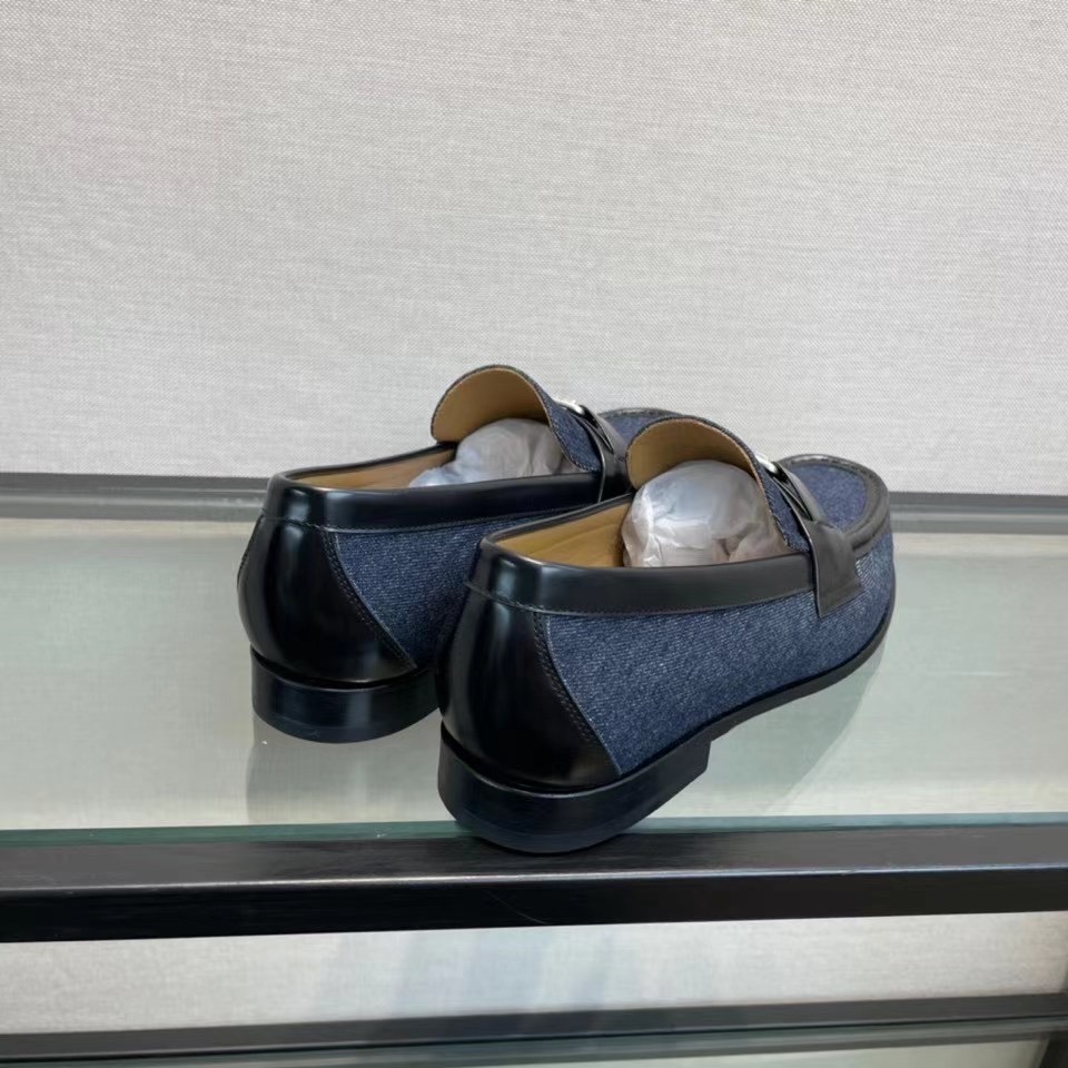 Giày lười Louis Vuitton like au đế cao họa tiết logo màu jeans xanh GLLV01