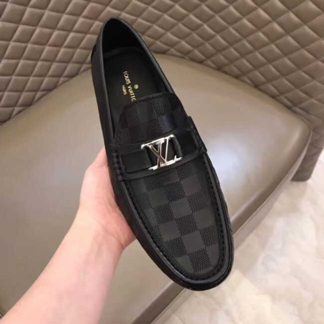 Giày lười Louis Vuitton họa tiết caro dập chim khóa nhỏ GLLV27