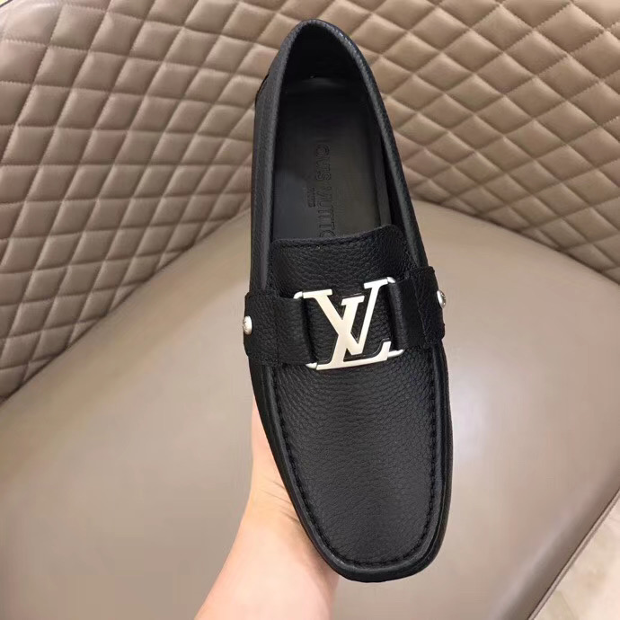 Giày lười Louis Vuitton bản siêu cấp da nhăn màu đen GLLV02