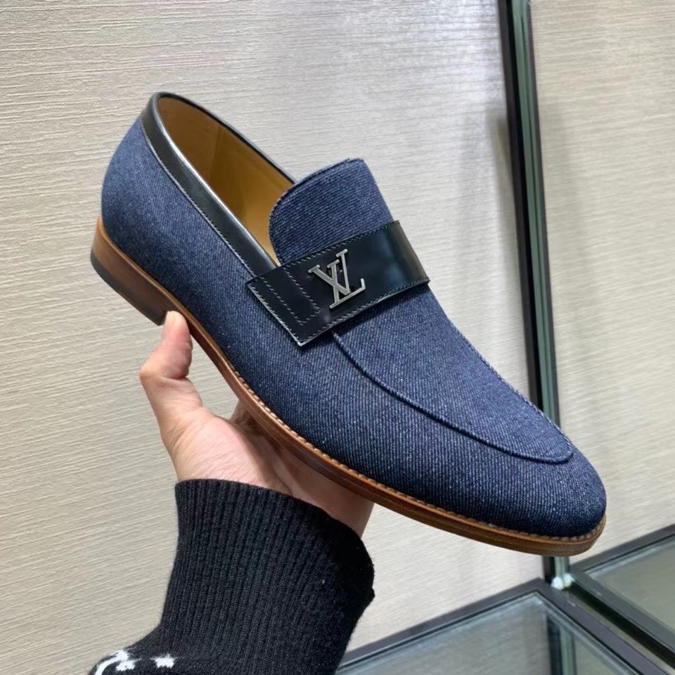 Giày lười nam Louis Vuitton like au đế cao khoá lệch xanh GLLV15