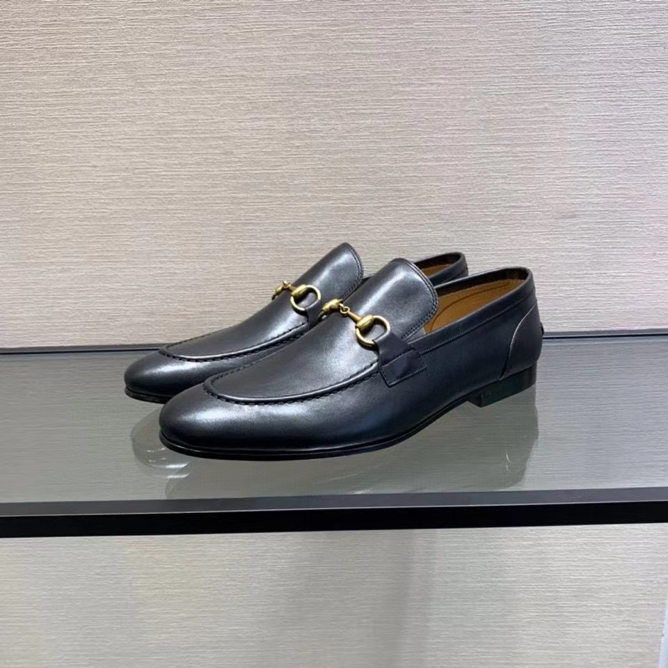 Giày lười Gucci siêu cấp đế cao da trơn màu đen GLGC05