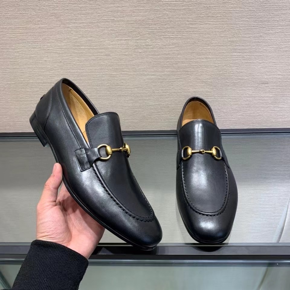 Giày lười Gucci siêu cấp đế cao da trơn màu đen GLGC05