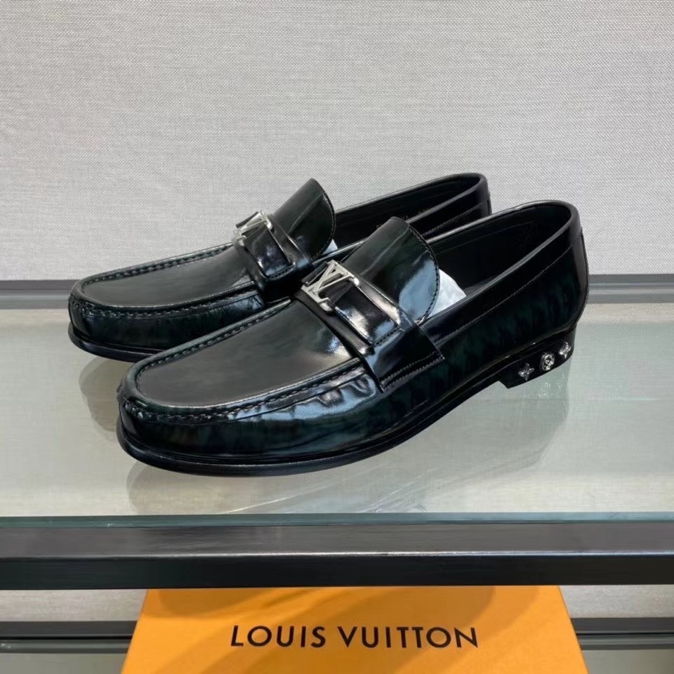 Giày Lười Louis Vuitton Like Au đế cao họa tiết giọt nước màu đen GLLV57