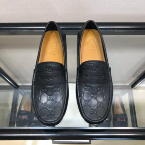 Giày lười Gucci like au họa tiết khắc logo màu đen GLGC06
