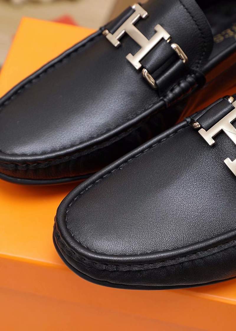 Giày lười Hermes siêu cấp họa tiết da trơn màu đen GLH22