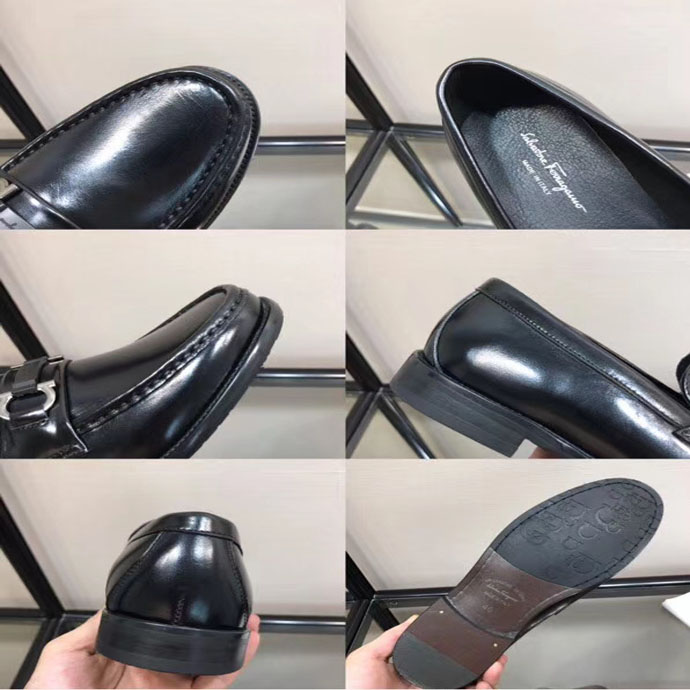 Giày lười Salvatore Ferragamo siêu cấp họa tiết logo màu đen GNSF03