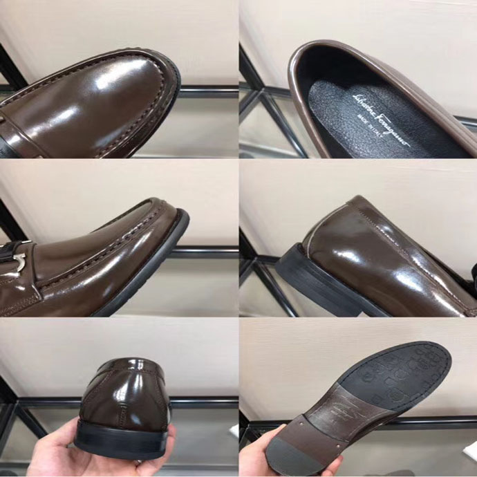 Giày lười Salvatore Ferragamo siêu cấp họa tiết logo màu nâu GNSF02