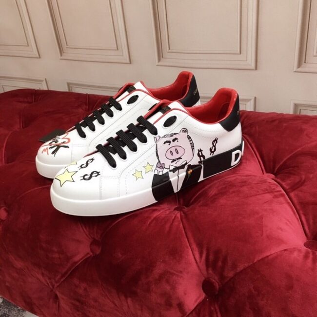 Giày nam Dolce Gabbana siêu cấp họa tiết Pig màu trắng GND04