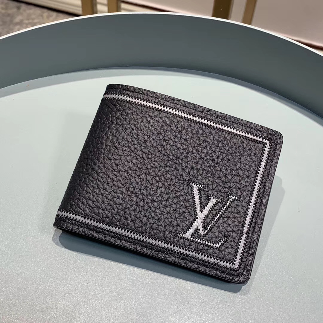 Ví nam Louis Vuitton like auth bỏ túi họa tiết thêu logo màu trắng VNLV39