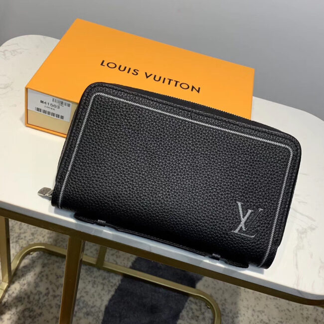 Ví nam Louis Vuitton cầm tay họa tiết thêu logo trắng VNLV25