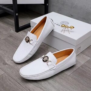 Giày lười Versace siêu cấp họa tiết da dập logo màu trắng GLV07