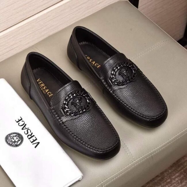 Giày lười Versace siêu cấp họa tiết logo đen GLV03