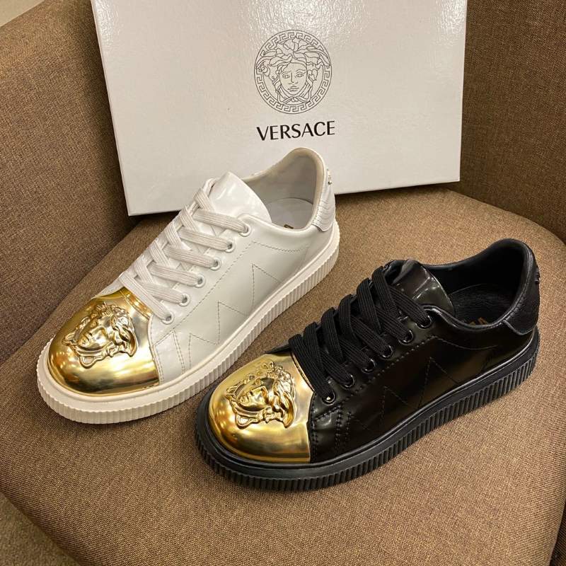 Giày nam Versace siêu cấp họa tiết logo viền vàng màu trắng GNV07