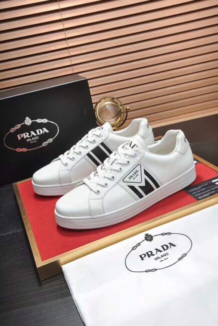 Giày Prada nam siêu cấp họa tiết viền kẻ đen màu trắng GLP11