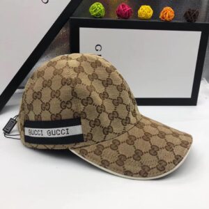 Mũ Gucci nam siêu cấp họa tiết viền kẻ đen màu be MNGC05