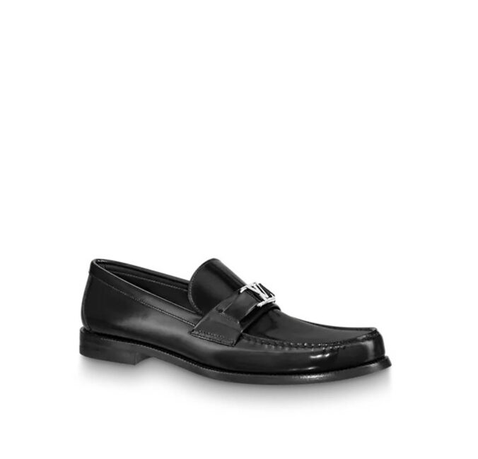Giày lười Louis Vuitton Like Auth đế cao da đen bóng GLLV74