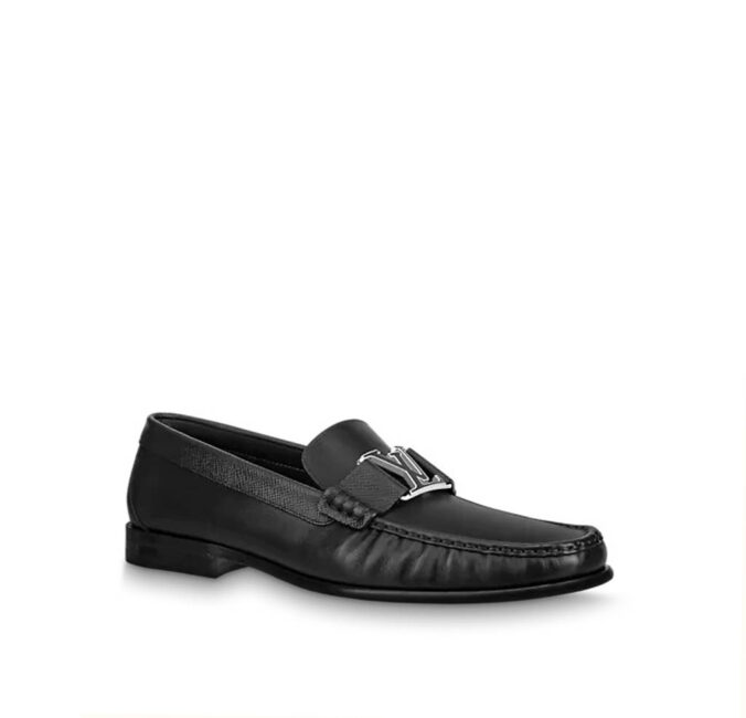 Giày lười Louis Vuitton Like Auth đế cao da trơn khóa viền đen trắng GLLV73