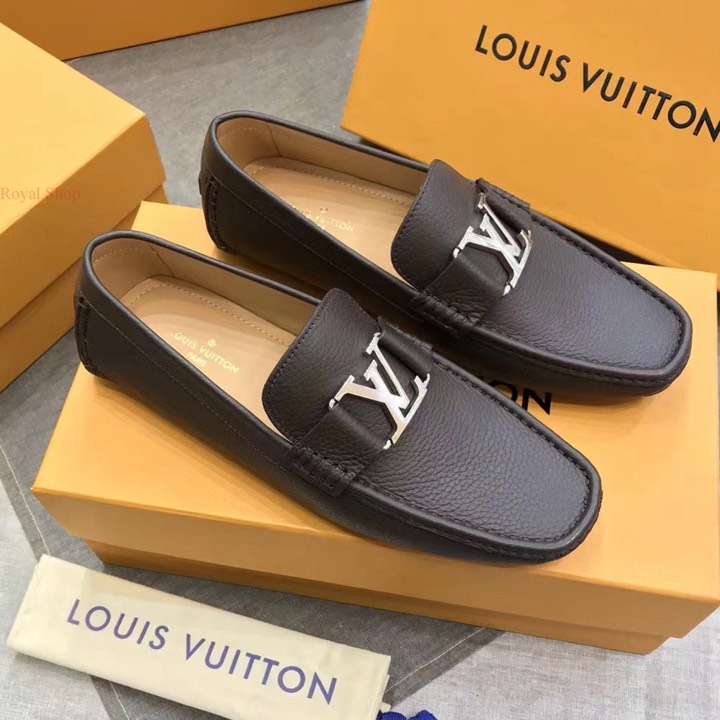 Giày lười Louis Vuitton Like Auth da nhăn màu nâu GLLV66