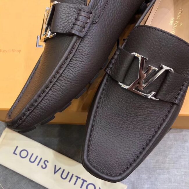 Giày lười Louis Vuitton Like Auth da nhăn màu nâu GLLV66