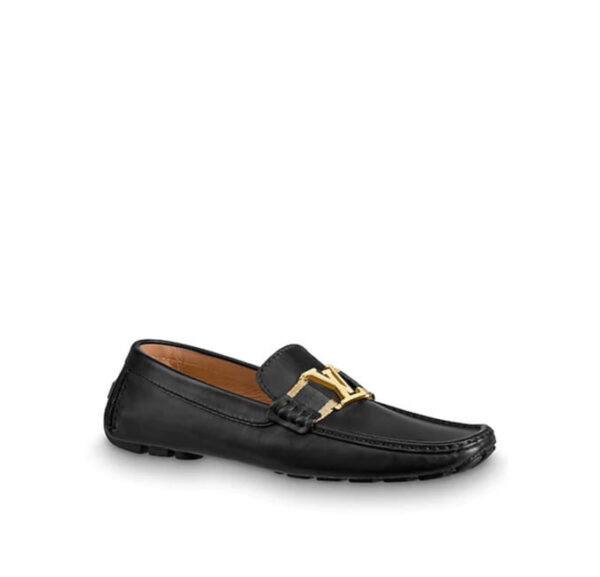Giày lười Louis Vuitton Like Au da lỳ mặt khóa vàng màu đen GLLV69