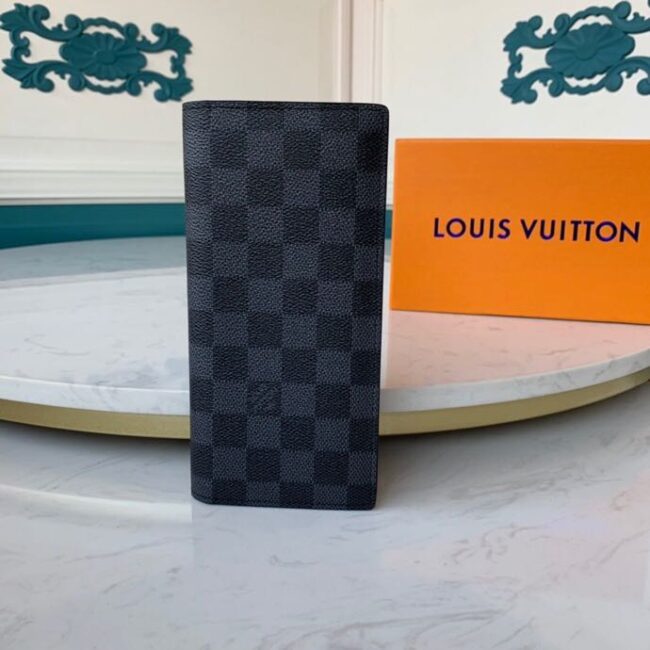 Ví nam Louis Vuitton siêu cấp cầm tay gấp dài hoạ tiết caro đen VNLV51