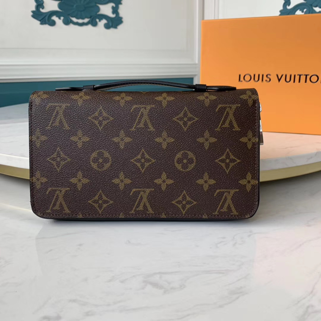 Ví nam Louis Vuitton like au cầm tay có quai hoạ tiết hoa nâu VNLV63
