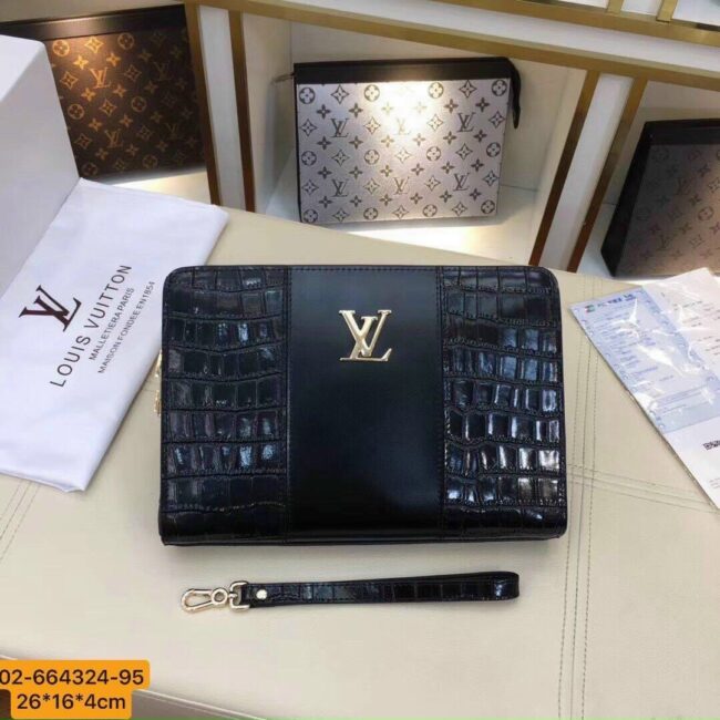 Ví nam Louis Vuitton siêu cấp cầm tay da vân cá sấu mã khoá số VNLV45