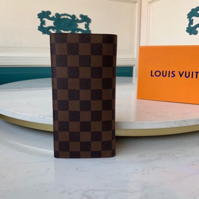 Ví nam Louis Vuitton siêu cấp cầm tay gấp dài hoạ tiết caro nâu VNLV54