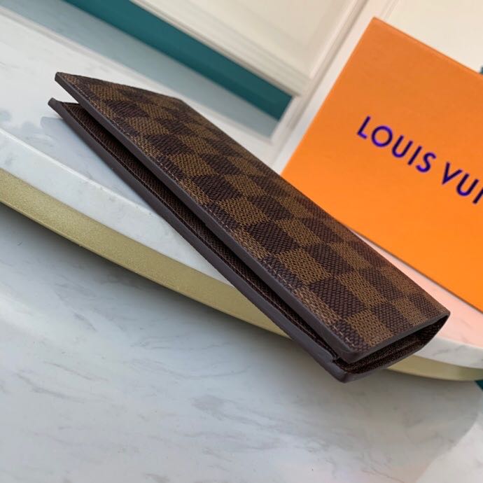 Ví nam Louis Vuitton siêu cấp cầm tay gấp dài hoạ tiết caro nâu VNLV54