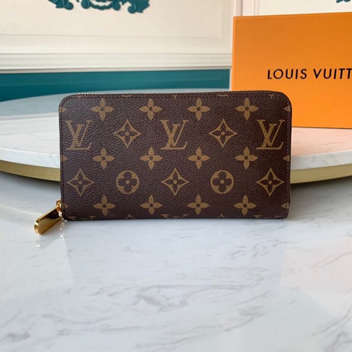 Ví nam Louis Vuitton like au cầm tay khoá kéo hoạ tiết hoa nâu VNLV55