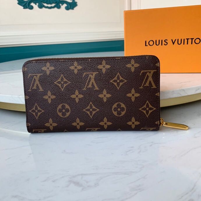Ví nam Louis Vuitton like au cầm tay khoá kéo hoạ tiết hoa nâu VNLV55