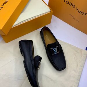 Giày lười Louis Vuitton siêu cấp da nhăn mặt trắng mũi vuông GLLV34