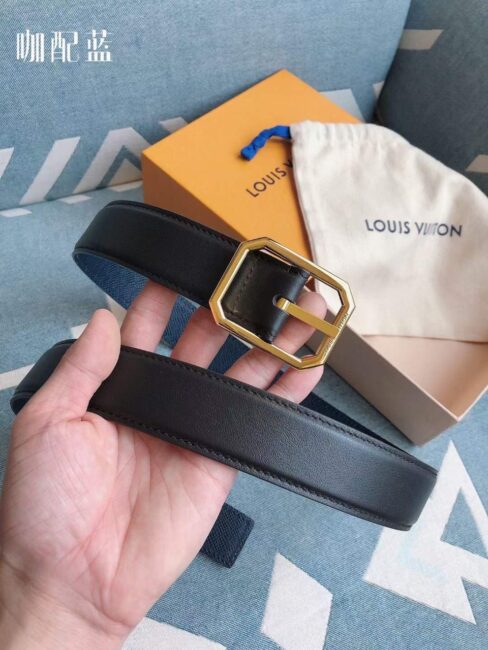 Thắt lưng nam Louis Vuitton like au mặt khóa kim bát giác màu vàng TLLV39