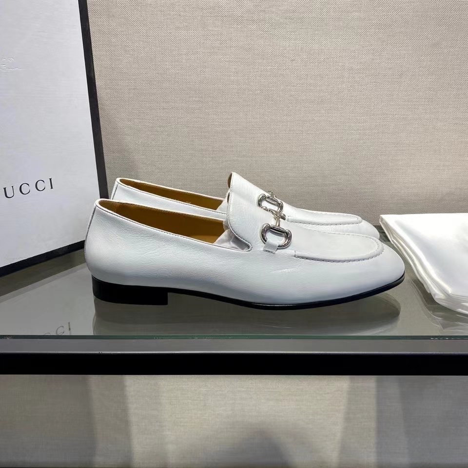 Giày lười Gucci like au đế cao da trơn màu trắng GLGC14