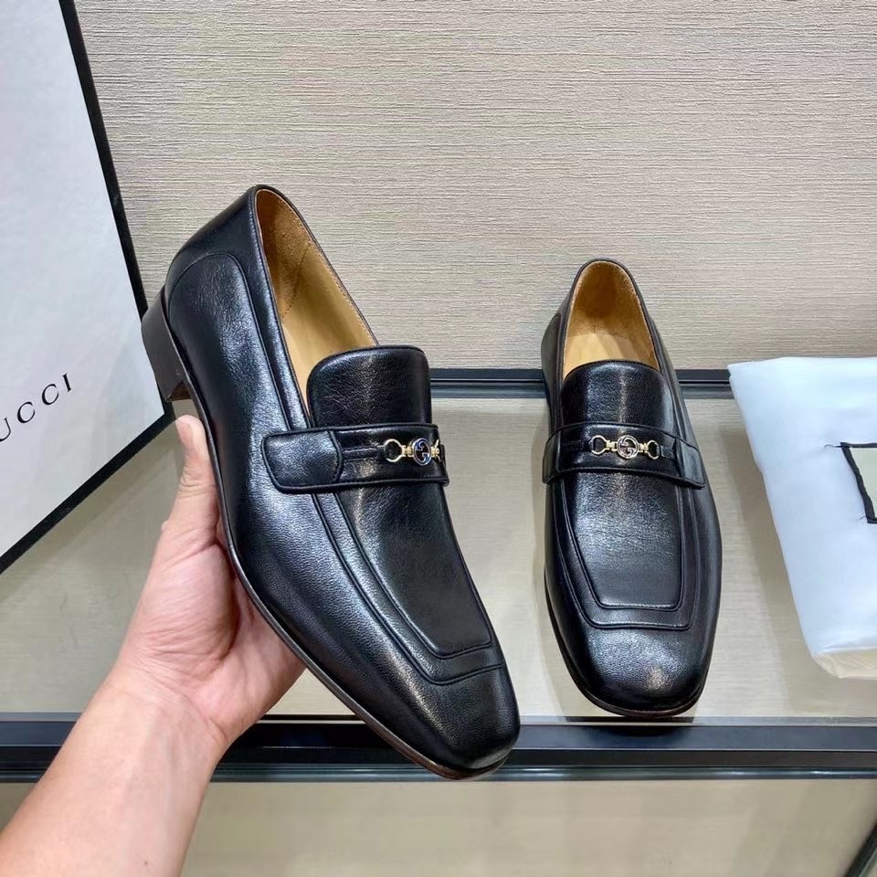 Giày lười Gucci like au đế cao họa tiết khóa logo nhỏ màu đen GLGC22
